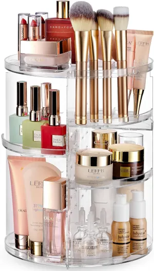 , Rotating Makeup Organizer - Adjustable Shelf Height and Fully Rotatable, the Perfect round Spinning Cosmetic Organizer for Bedroom Dresser or Vanity Countertop Storage. (Clear)