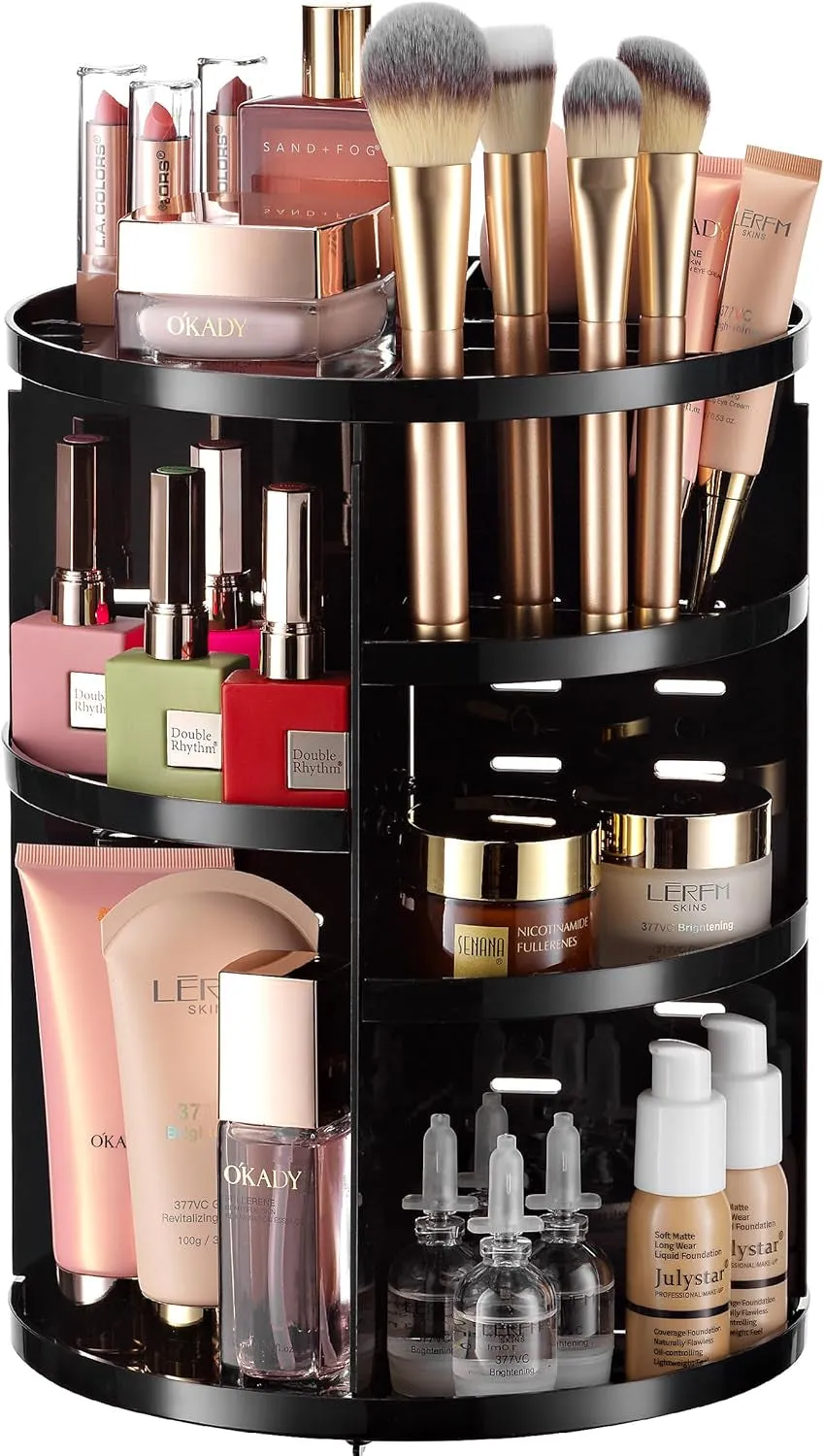 , Rotating Makeup Organizer - Adjustable Shelf Height and Fully Rotatable, the Perfect round Spinning Cosmetic Organizer for Bedroom Dresser or Vanity Countertop Storage. (Clear)