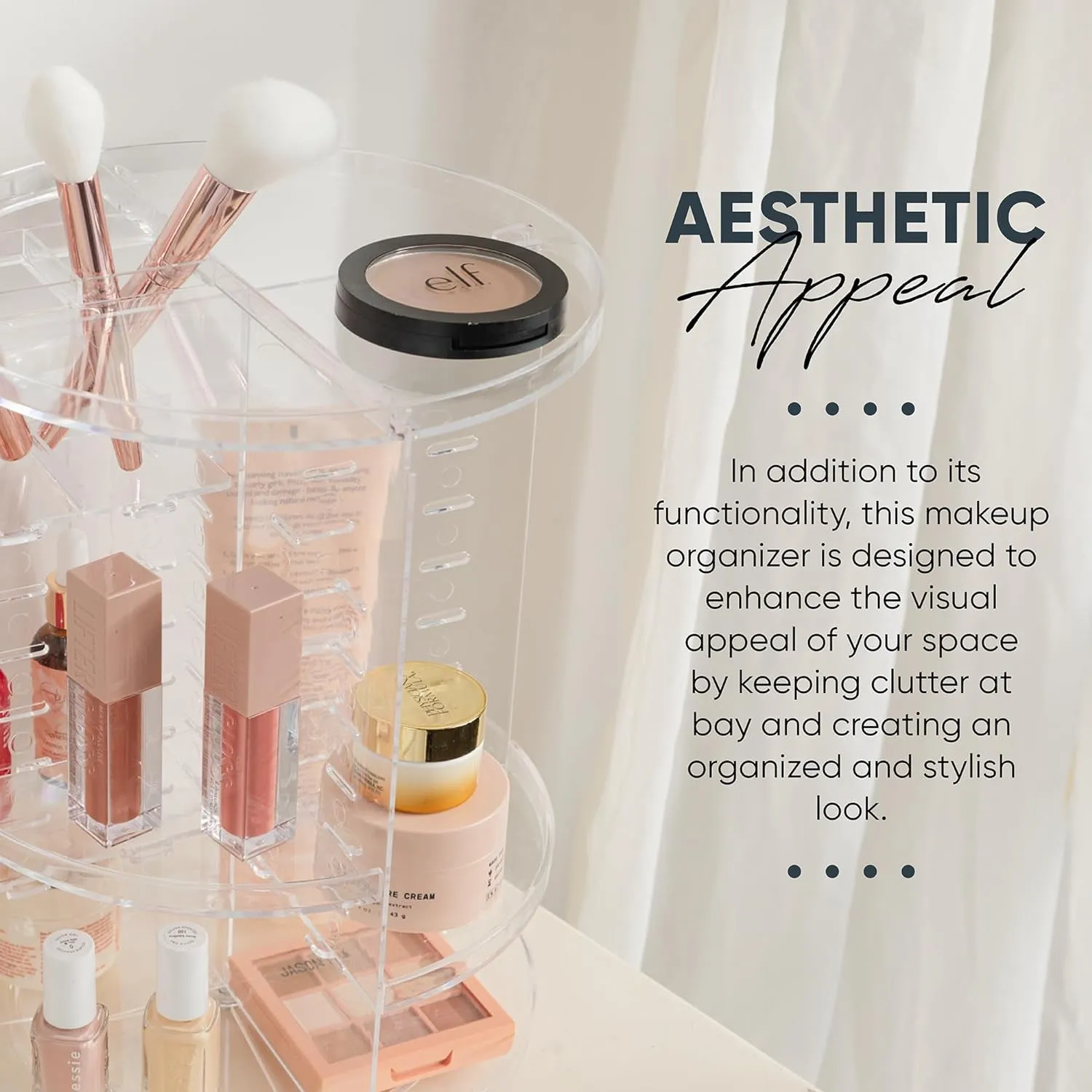 , Rotating Makeup Organizer - Adjustable Shelf Height and Fully Rotatable, the Perfect round Spinning Cosmetic Organizer for Bedroom Dresser or Vanity Countertop Storage. (Clear)