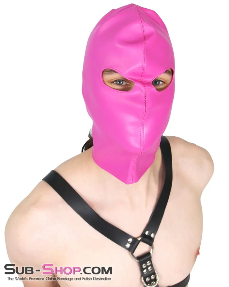 0565RS      Hot Pink Leatherette Open Lacing Back Eyes Bondage Girl Hood - MEGA Deal