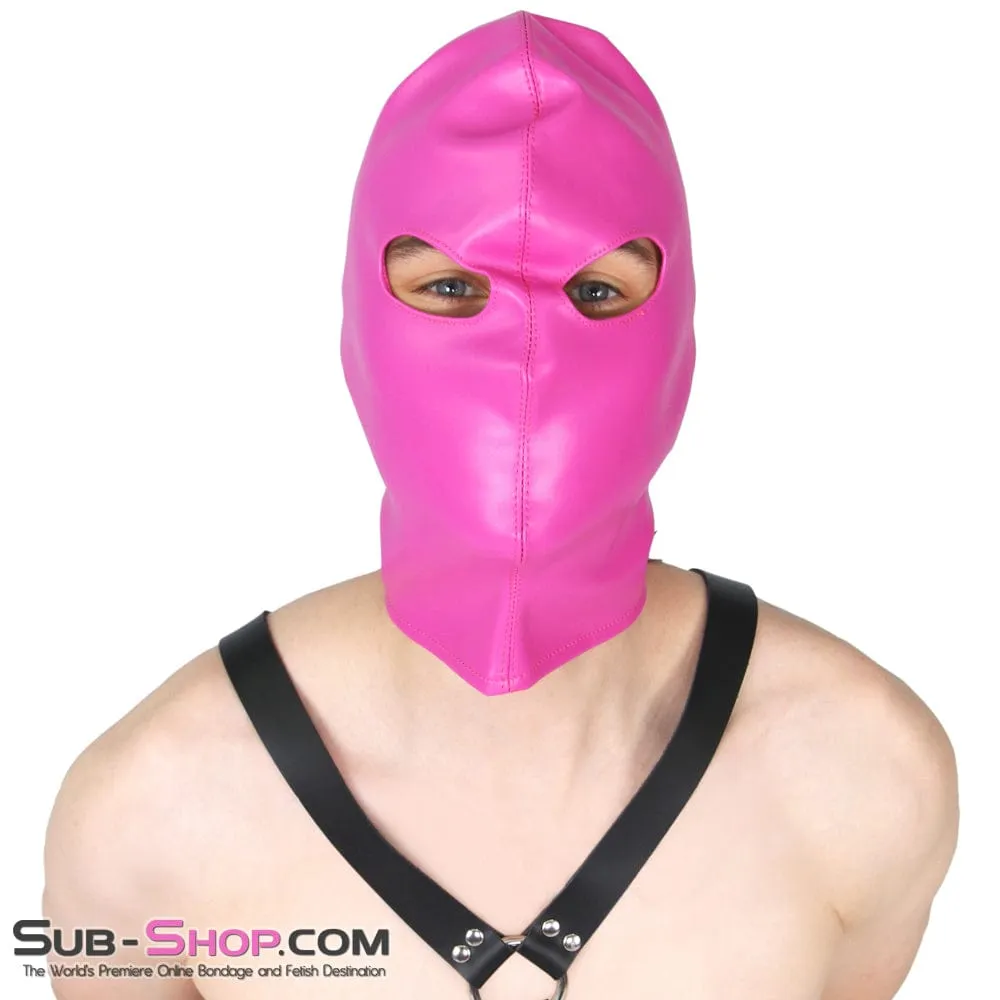 0565RS      Hot Pink Leatherette Open Lacing Back Eyes Bondage Girl Hood - MEGA Deal