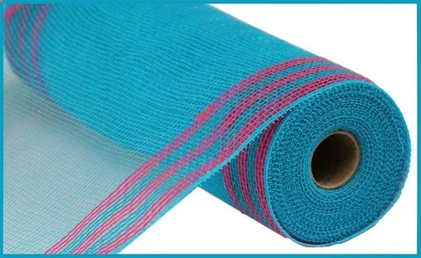 10" Faux Jute/Pp/Border Stripe: Turquoise, Hot Pink (10 Yards) RY8325F9