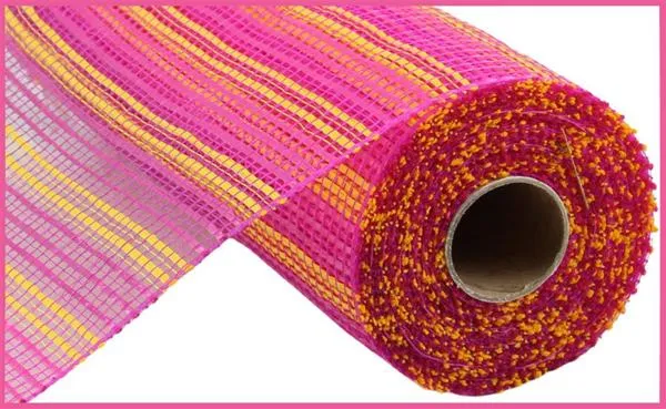 10" Horizontal Wide Stripe Mesh: Hot Pink, Yellow (10 Yards) RE8902WM