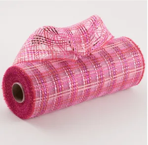 10" Vertical Foil Plaid Mesh: Hot Pink, Pink, Red (10 Yards) RE136866