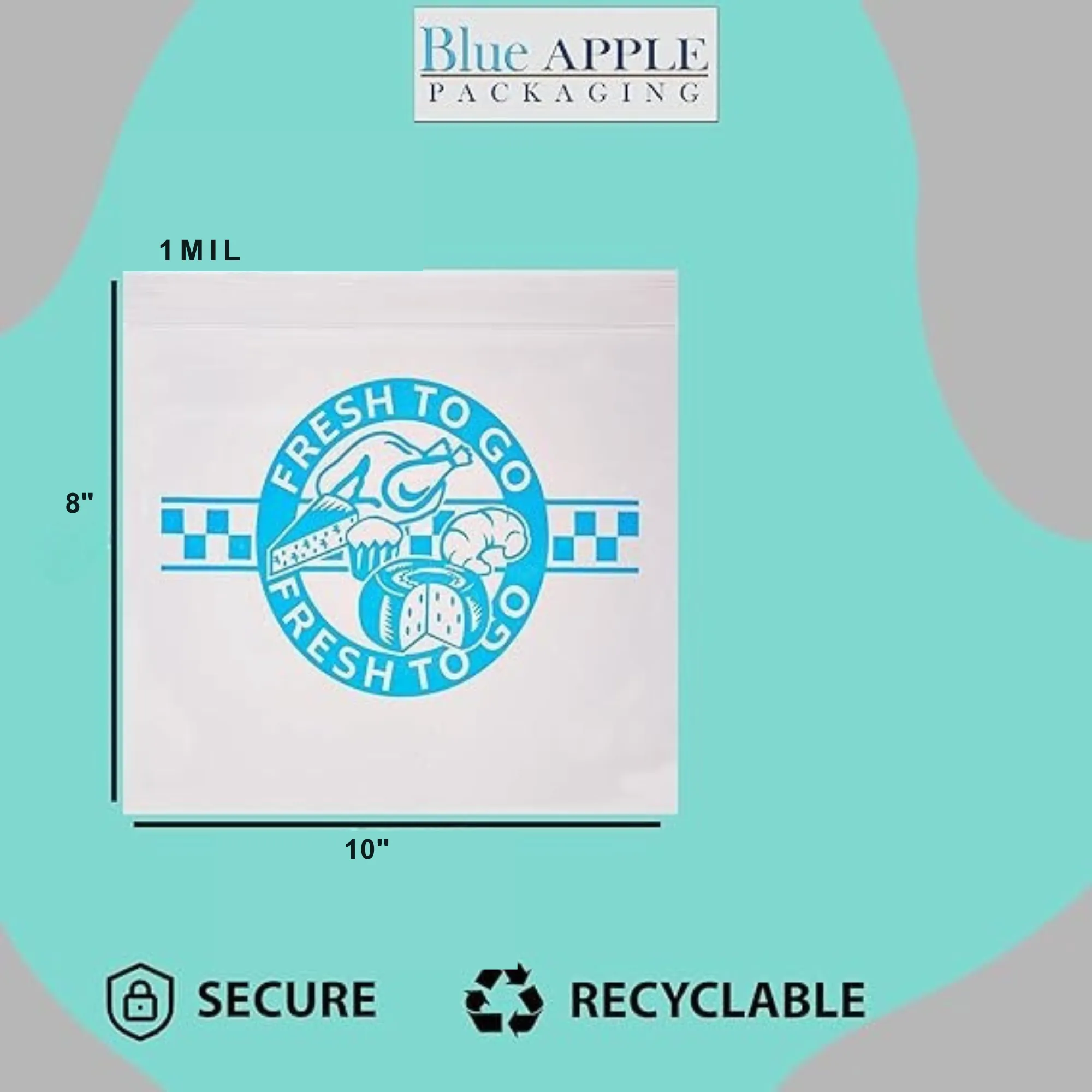 10X8 inches Deli Bags Slide Seal Printed Fresh To Go One Color 1 Mil LDPE