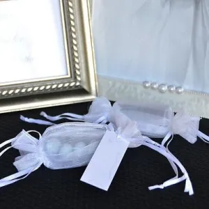 12 White Candy Organza Bags with Gift Tags Wedding Baby Shower Party Favors