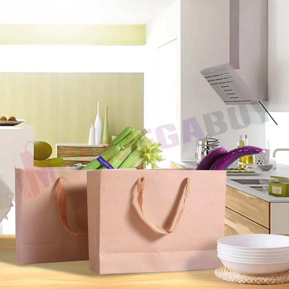 20 x Kraft Brown Paper Carry Bags Gift Carry Shopping Bags Bulk Handles*5 Sizes