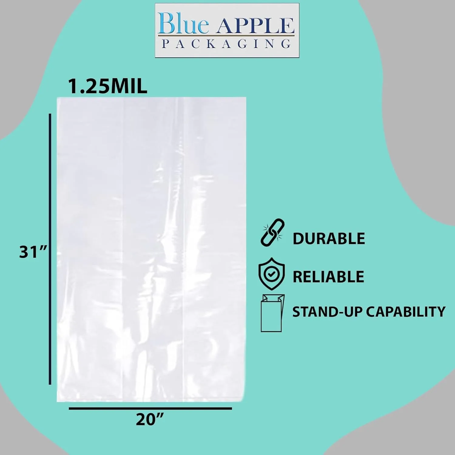 20X18X31 inches Gusseted Poly Bags Clear 1.25 Mil Low Density LDPE
