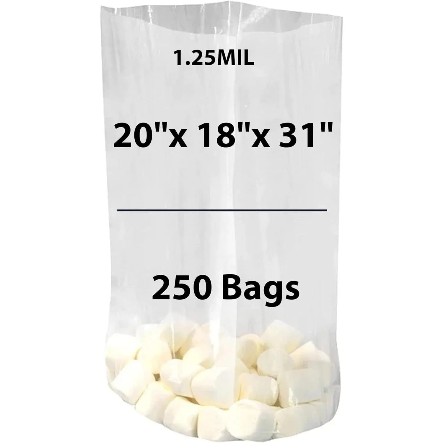 20X18X31 inches Gusseted Poly Bags Clear 1.25 Mil Low Density LDPE