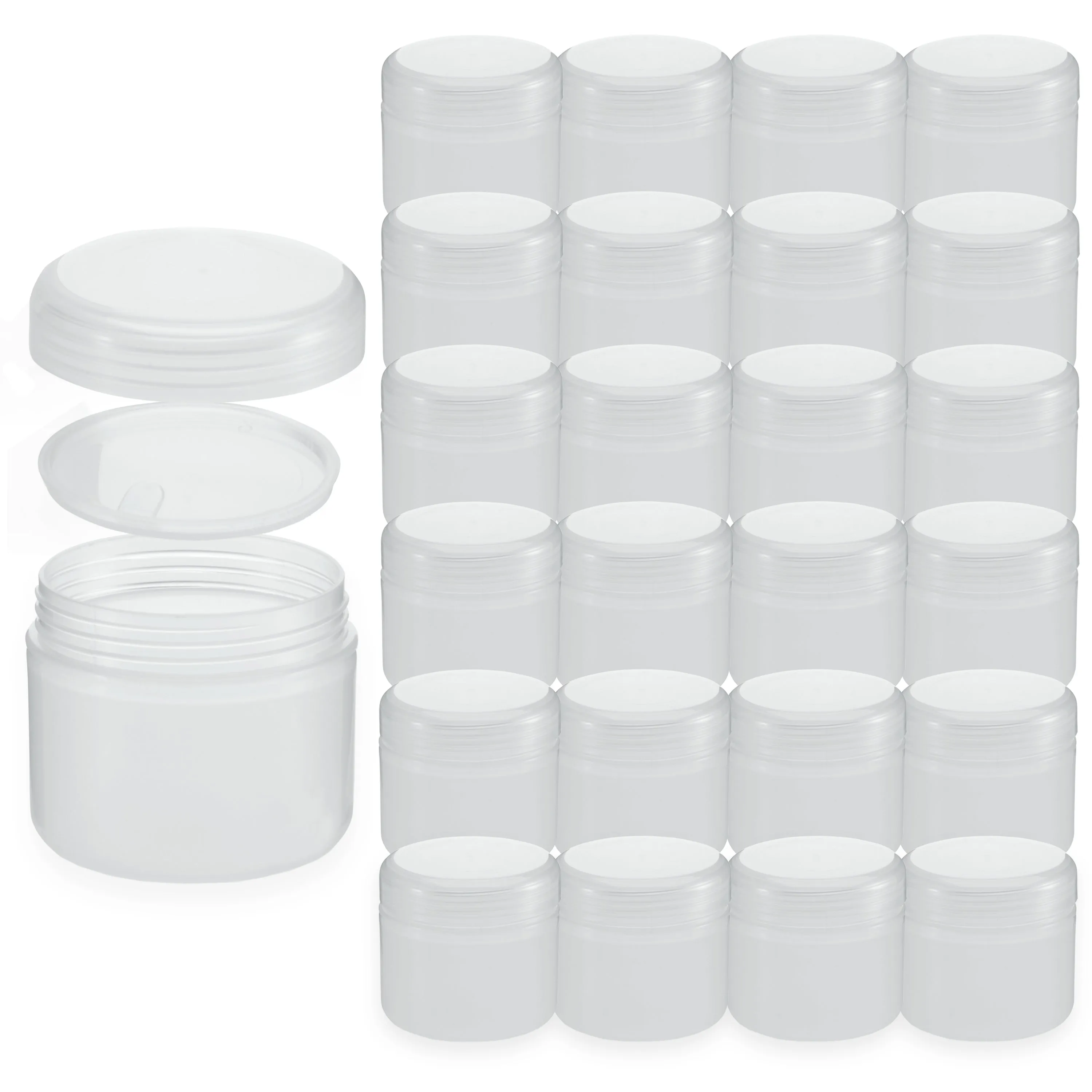 24 Pack White Translucent Cosmetic Plastic Cream Jars Containers with Lids and Sealing Discs