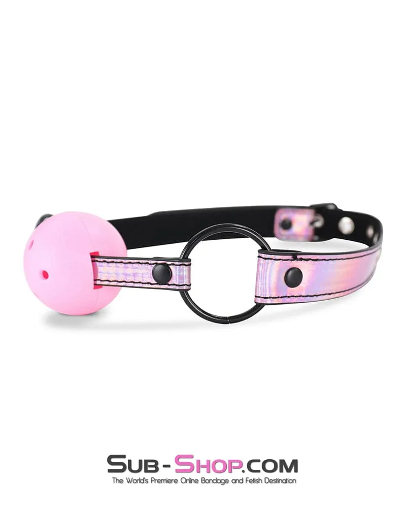 2620DL-SIS      Pretty Iridescent Sissy Boi Pink Breather Drool Ball Gag