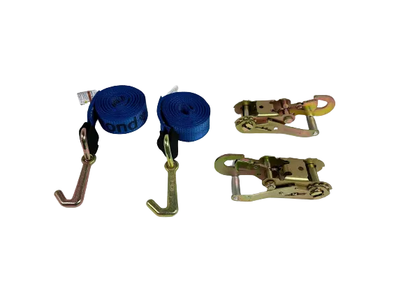 2" x 10' Diamond Weave Strap with Mini J Hooks and Snap Hook Ratchet (2 Pack)