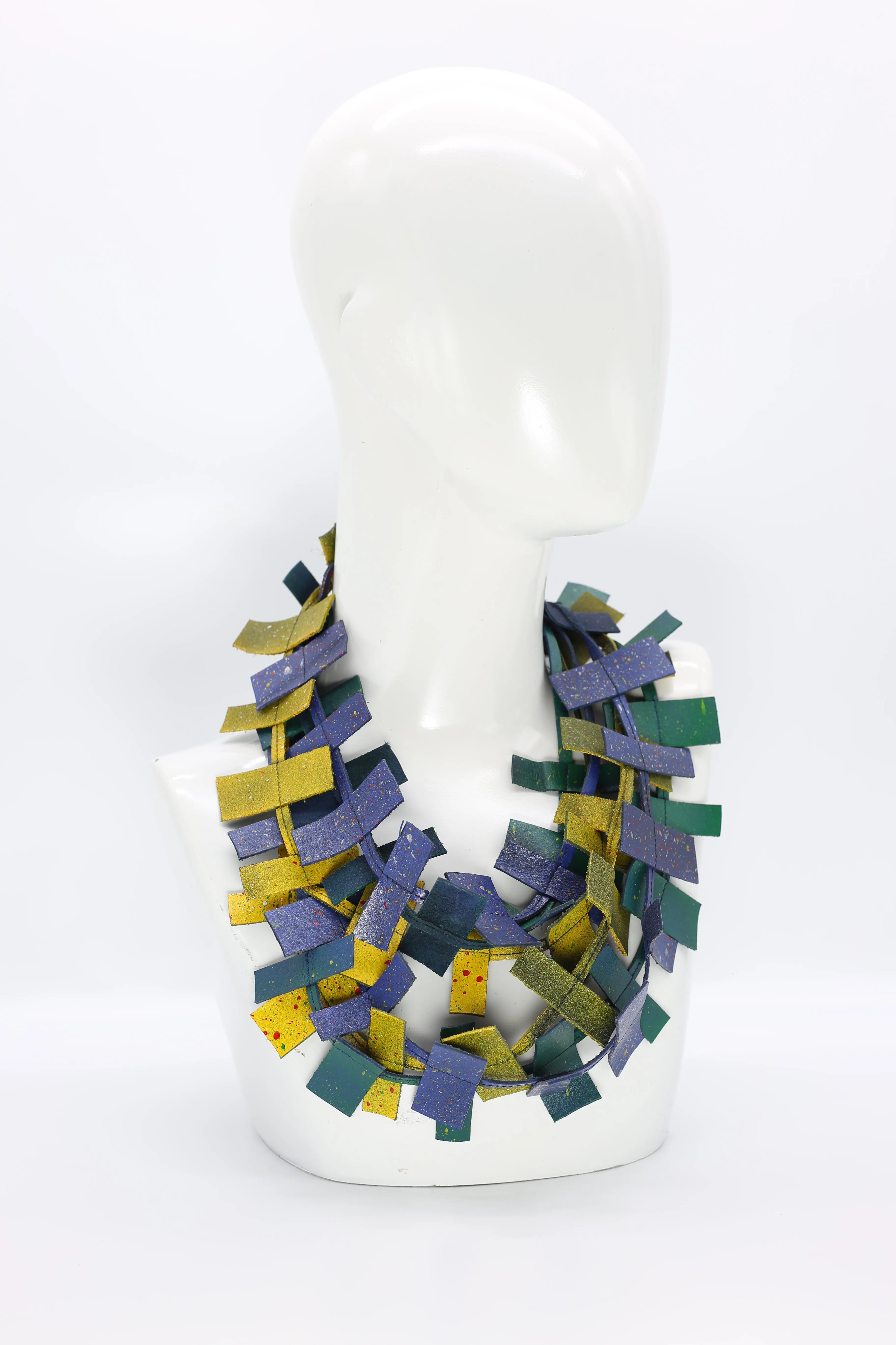3-strand Recycled Leather Necklaces - Hand painted