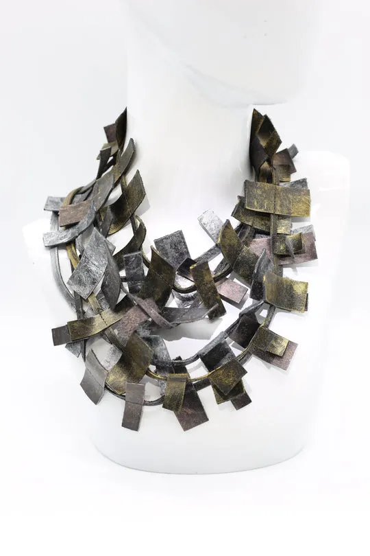 3-strand Recycled Leather Necklaces - Hand painted