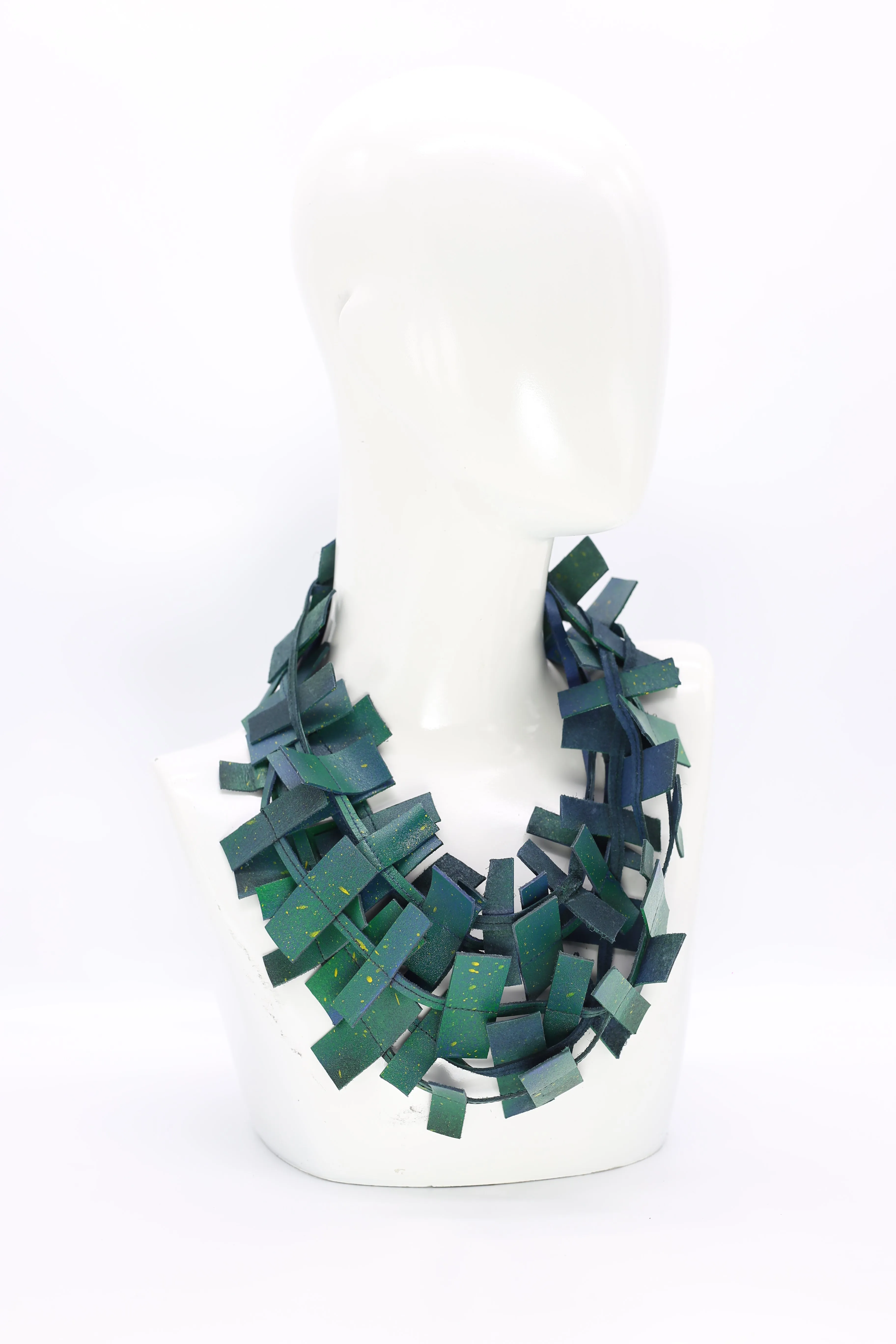 3-strand Recycled Leather Necklaces - Hand painted