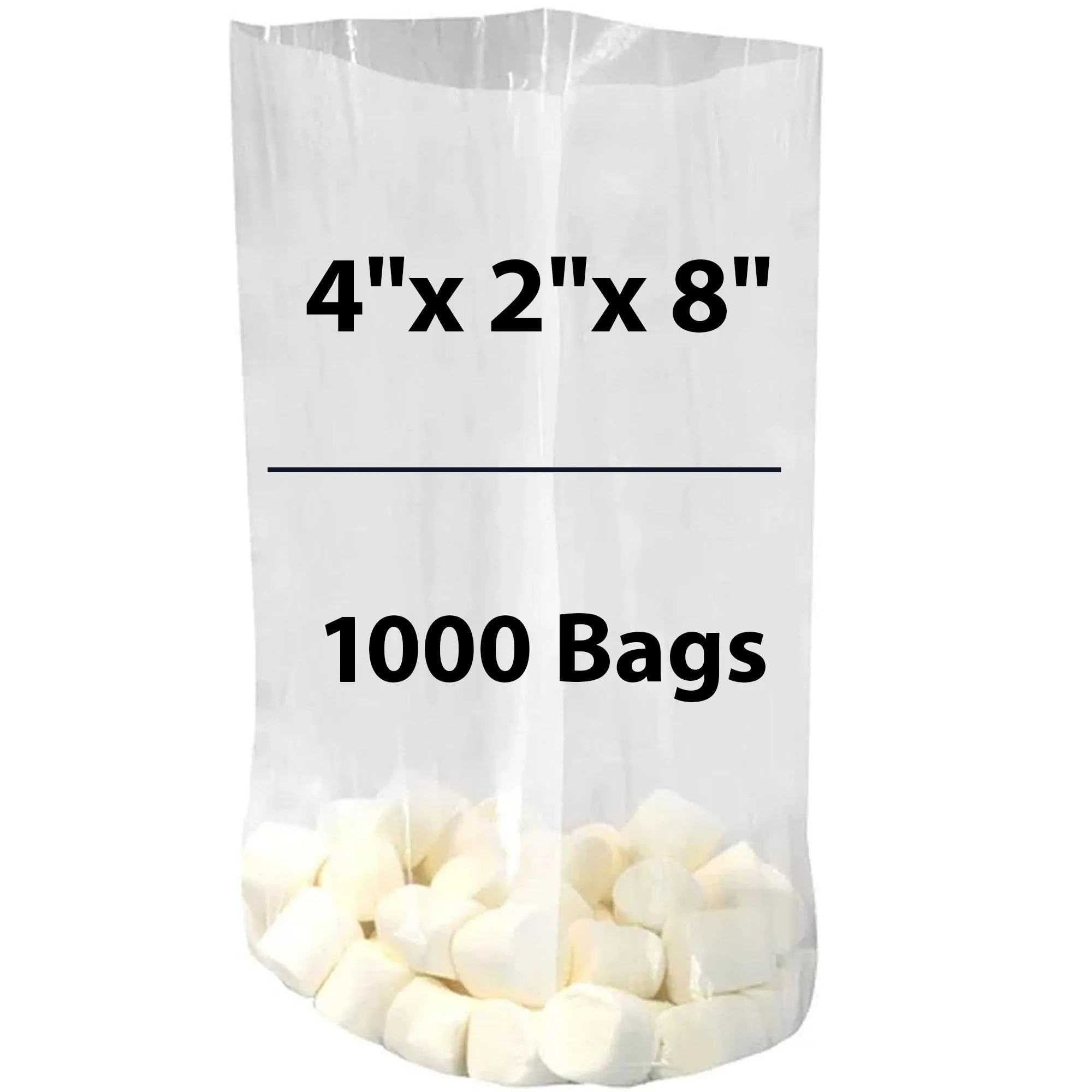 4X2X8 inches Gusseted Poly Bags Clear 1 Mil Low Density LDPE