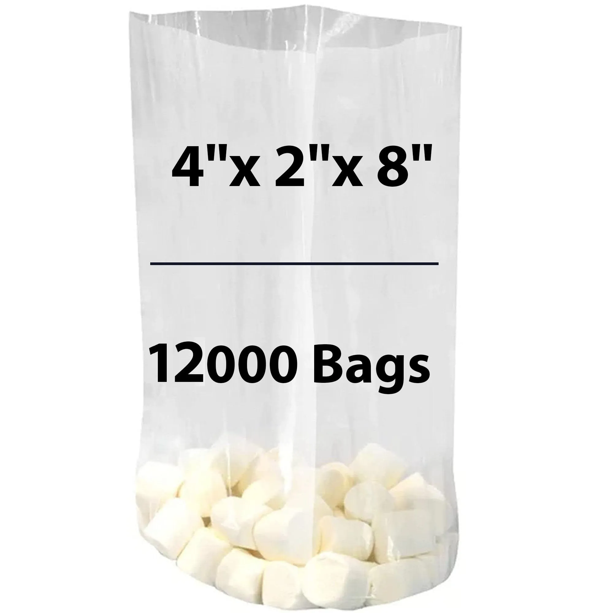 4X2X8 inches Gusseted Poly Bags Clear 1 Mil Low Density LDPE