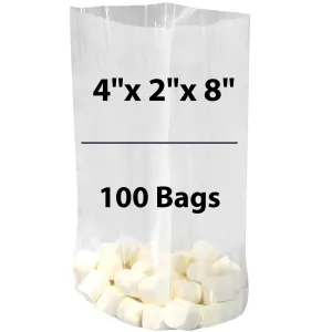 4X2X8 inches Gusseted Poly Bags Clear 1 Mil Low Density LDPE