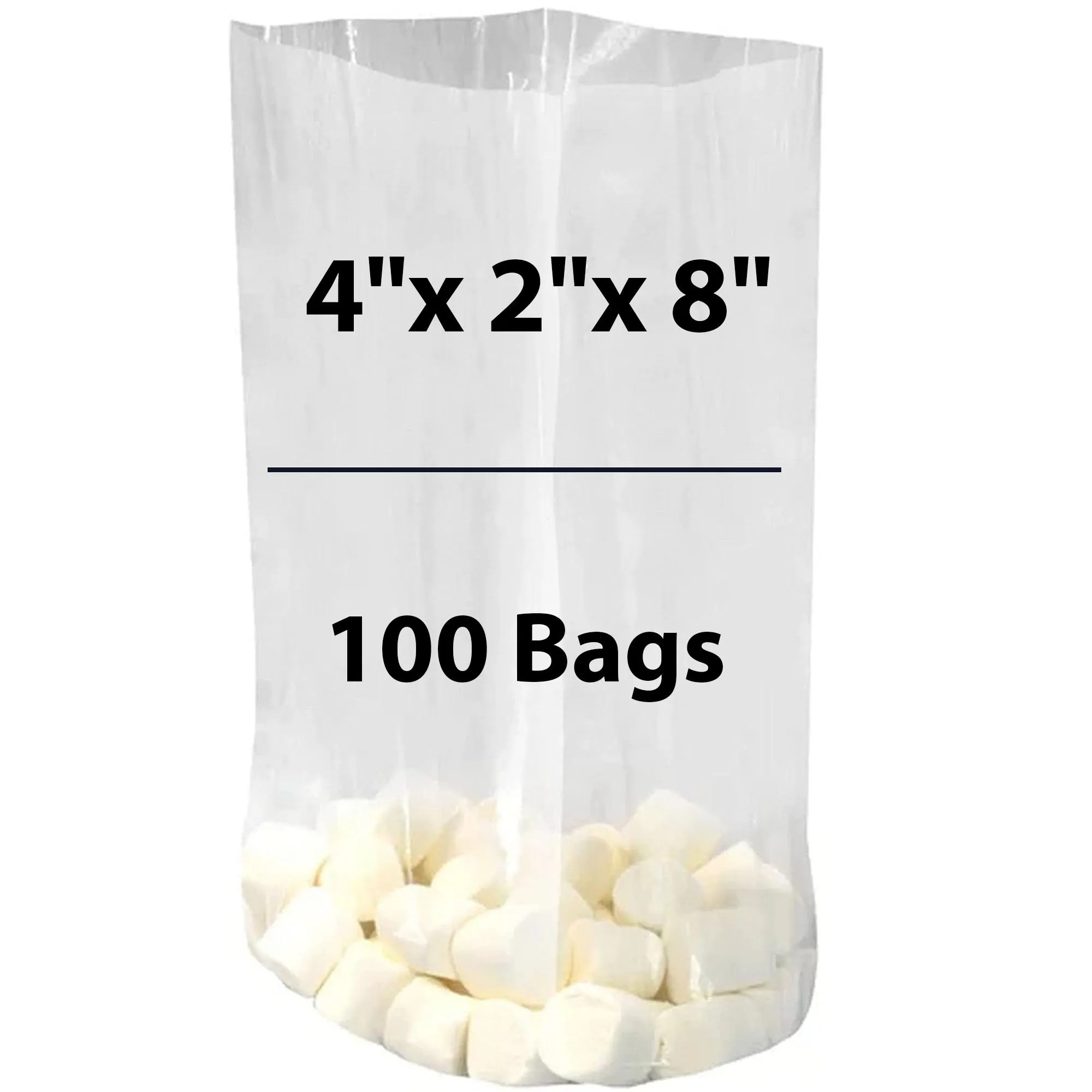 4X2X8 inches Gusseted Poly Bags Clear 1 Mil Low Density LDPE