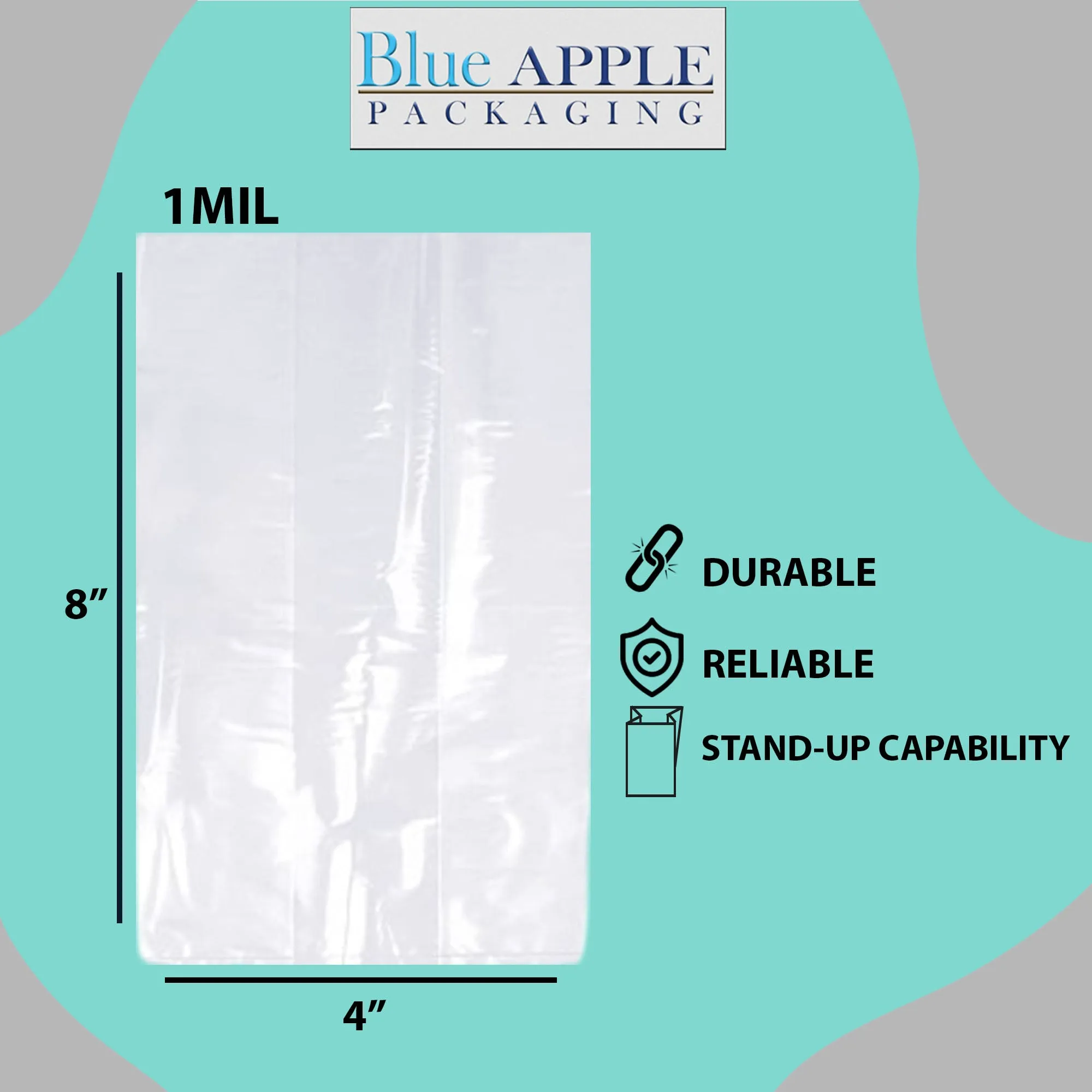 4X2X8 inches Gusseted Poly Bags Clear 1 Mil Low Density LDPE