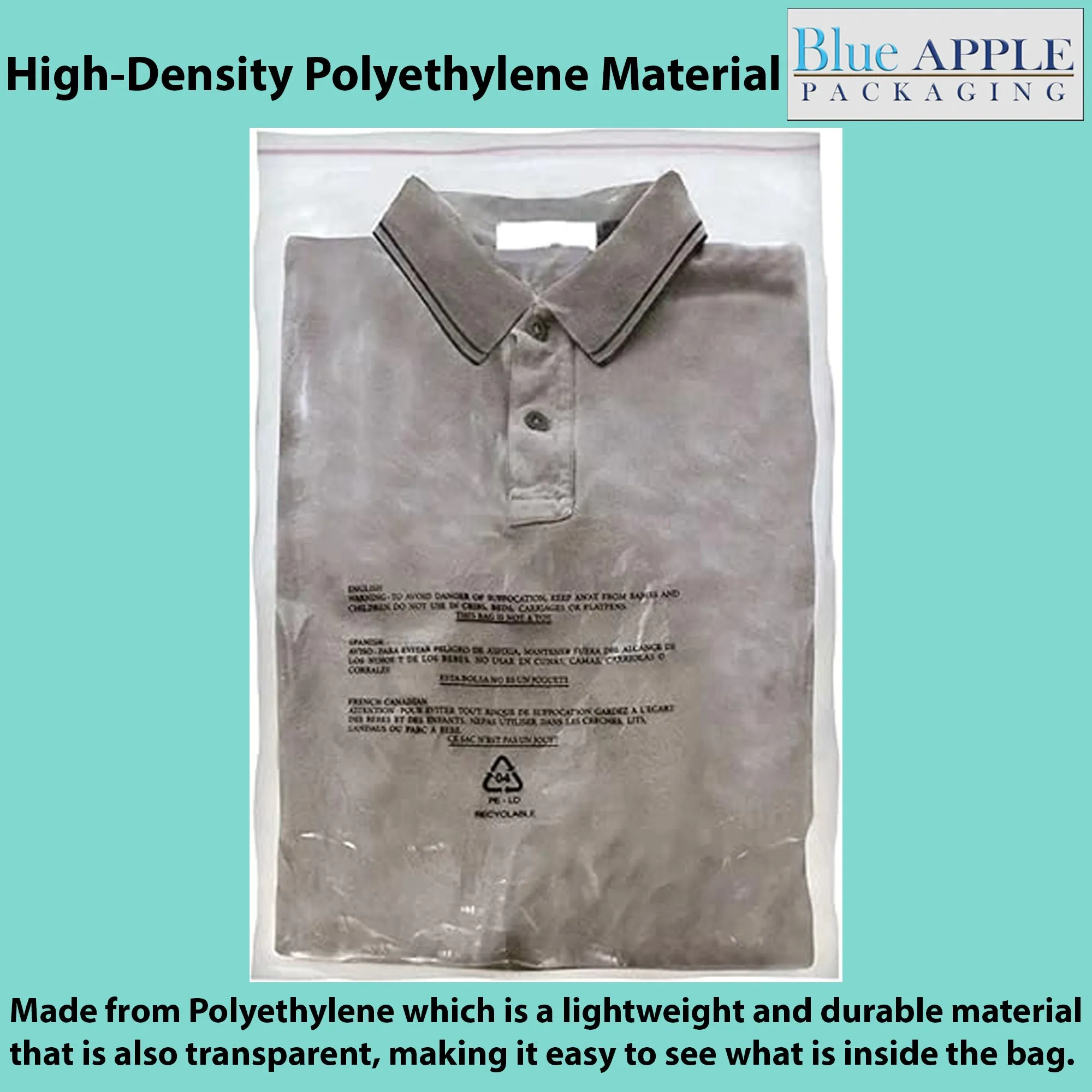 6X9 Inches Poly Bags With Suffocation Warning  1.5 Mil Lip and Tape