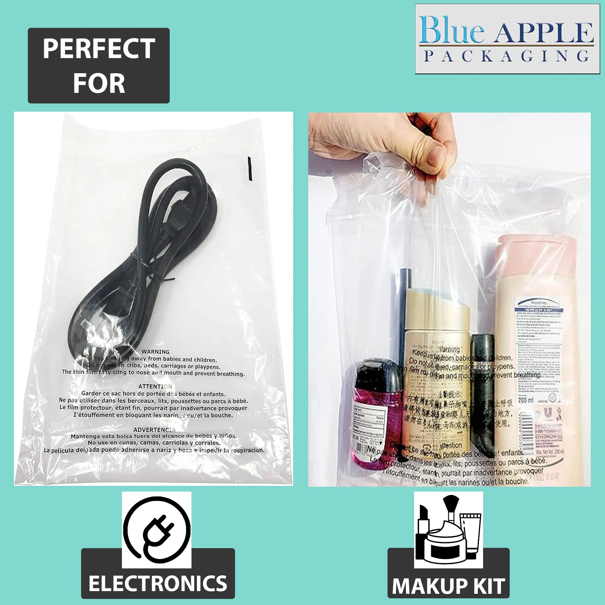 6X9 Inches Poly Bags With Suffocation Warning  1.5 Mil Lip and Tape