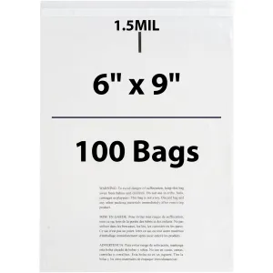 6X9 Inches Poly Bags With Suffocation Warning  1.5 Mil Lip and Tape