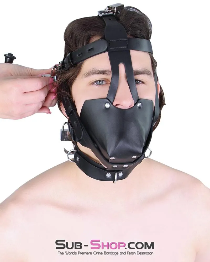 7881MQ      Locking Muzzle Ball Gag Trainer, Full Head and Collar Head Harness