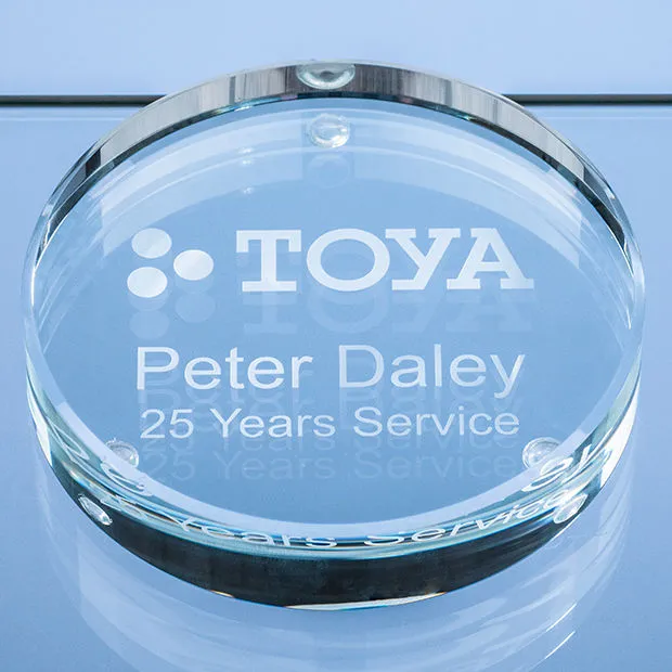 9cm x 18mm Clear Glass Round Paperweight