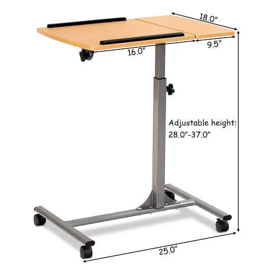 Adjustable Laptop Desk With Stand Holder And Wheels - Color: Natural