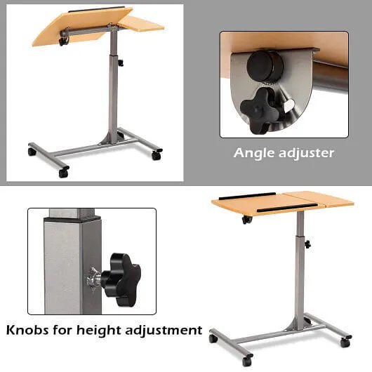 Adjustable Laptop Desk With Stand Holder And Wheels - Color: Natural