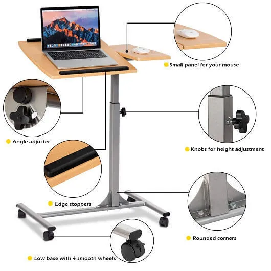 Adjustable Laptop Desk With Stand Holder And Wheels - Color: Natural