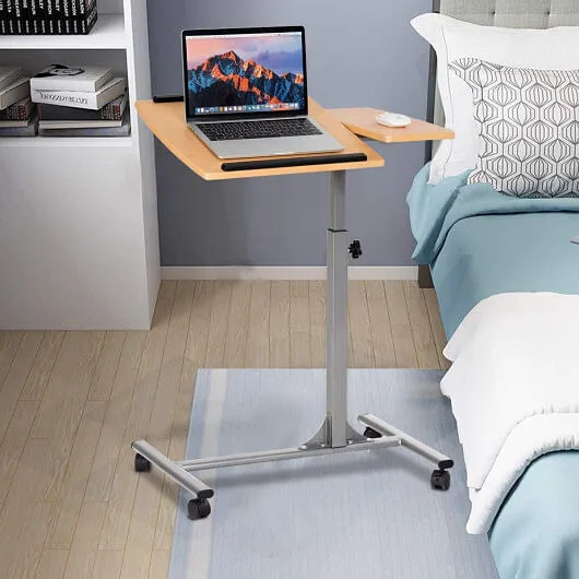 Adjustable Laptop Desk With Stand Holder And Wheels - Color: Natural