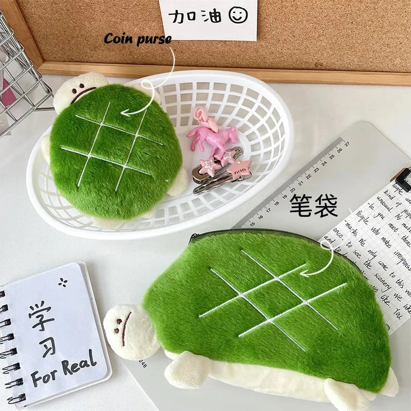 Adorable Kawaii Turtle Plush Pencil Case 🐢✨ - Multifunctional Cosmetic Bag & Coin Purse for School Supplies and Travel! 🎒💖