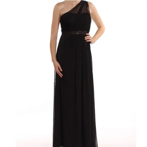 Adrianna Papell Black Prom Cocktail Wedding Formal Dress One Shoulder, Size 4