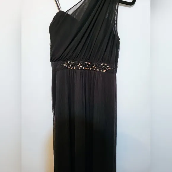 Adrianna Papell Black Prom Cocktail Wedding Formal Dress One Shoulder, Size 4
