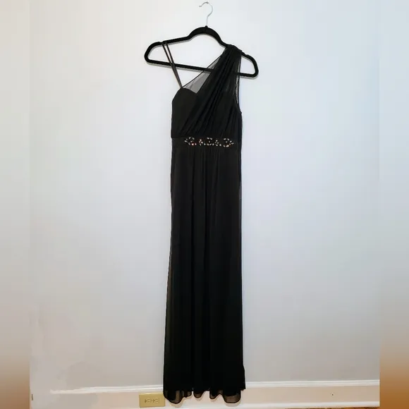Adrianna Papell Black Prom Cocktail Wedding Formal Dress One Shoulder, Size 4