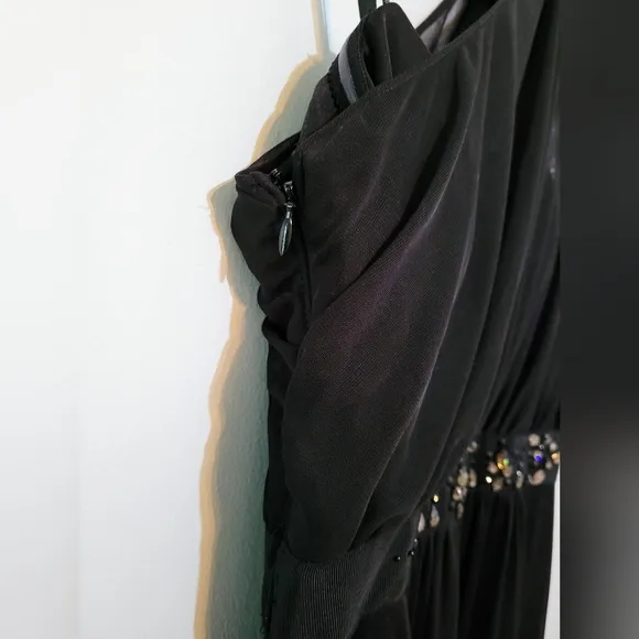 Adrianna Papell Black Prom Cocktail Wedding Formal Dress One Shoulder, Size 4