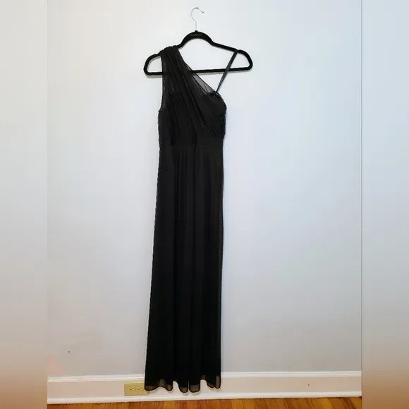 Adrianna Papell Black Prom Cocktail Wedding Formal Dress One Shoulder, Size 4