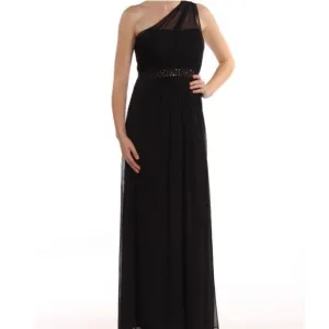 Adrianna Papell Black Prom Cocktail Wedding Formal Dress One Shoulder, Size 4
