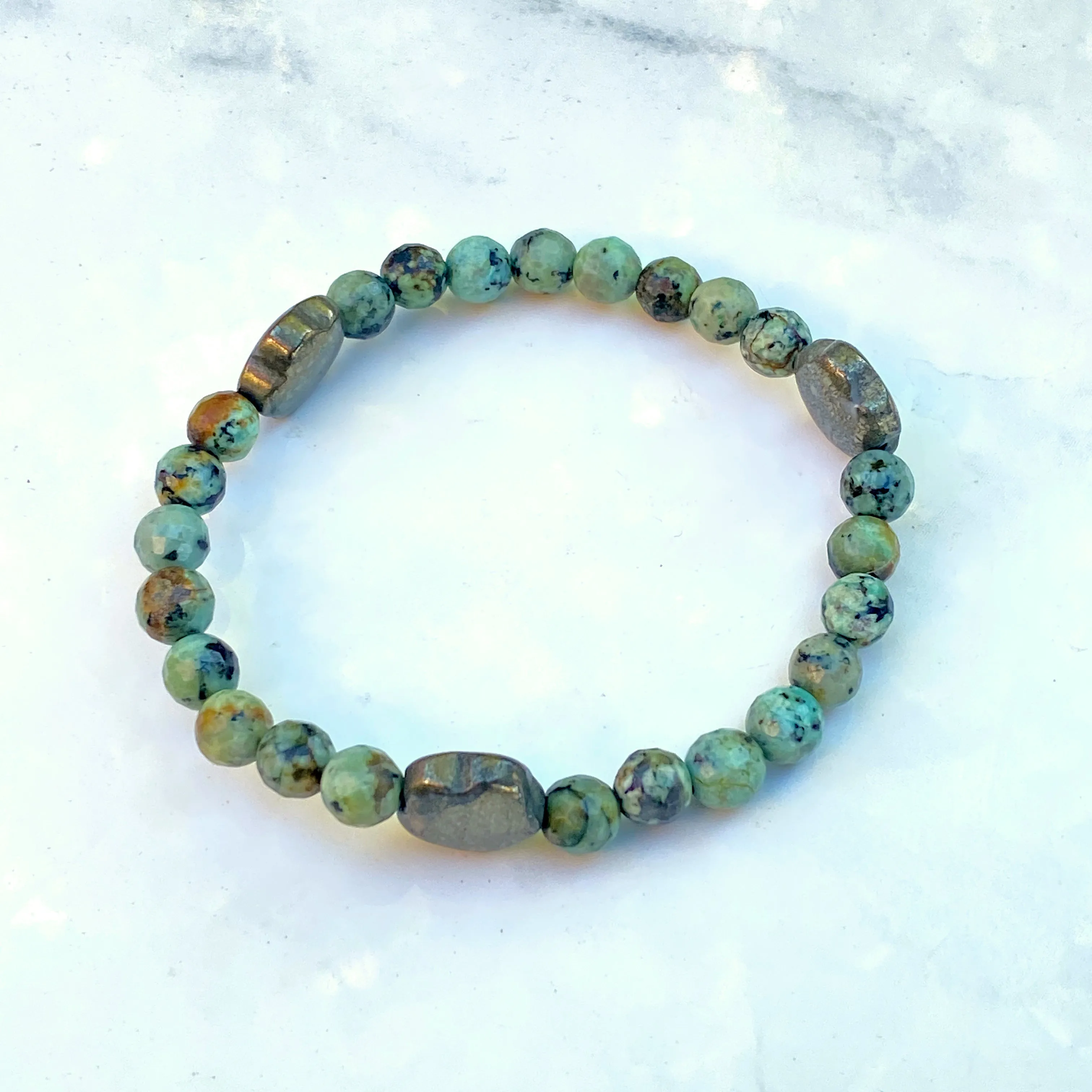 African turquoise and pyrite stretch bracelet