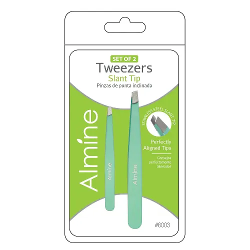 Almine Slant Tip Tweezers with Rubber Coating 2pc by ANNIE
