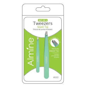 Almine Slant Tip Tweezers with Rubber Coating 2pc by ANNIE
