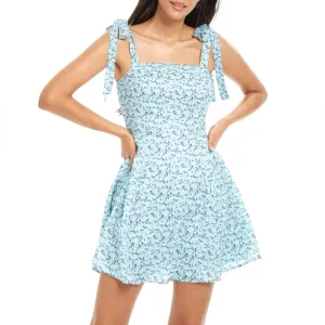&quot;OG&quot; Blue floral print mini dress with adjustable straps square neckline