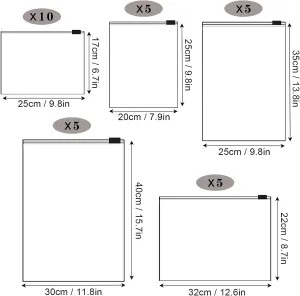 Annhao 30pcs Travel Storage Bags Reusable Plastic Transparent (5 Size)- new but no original packaging