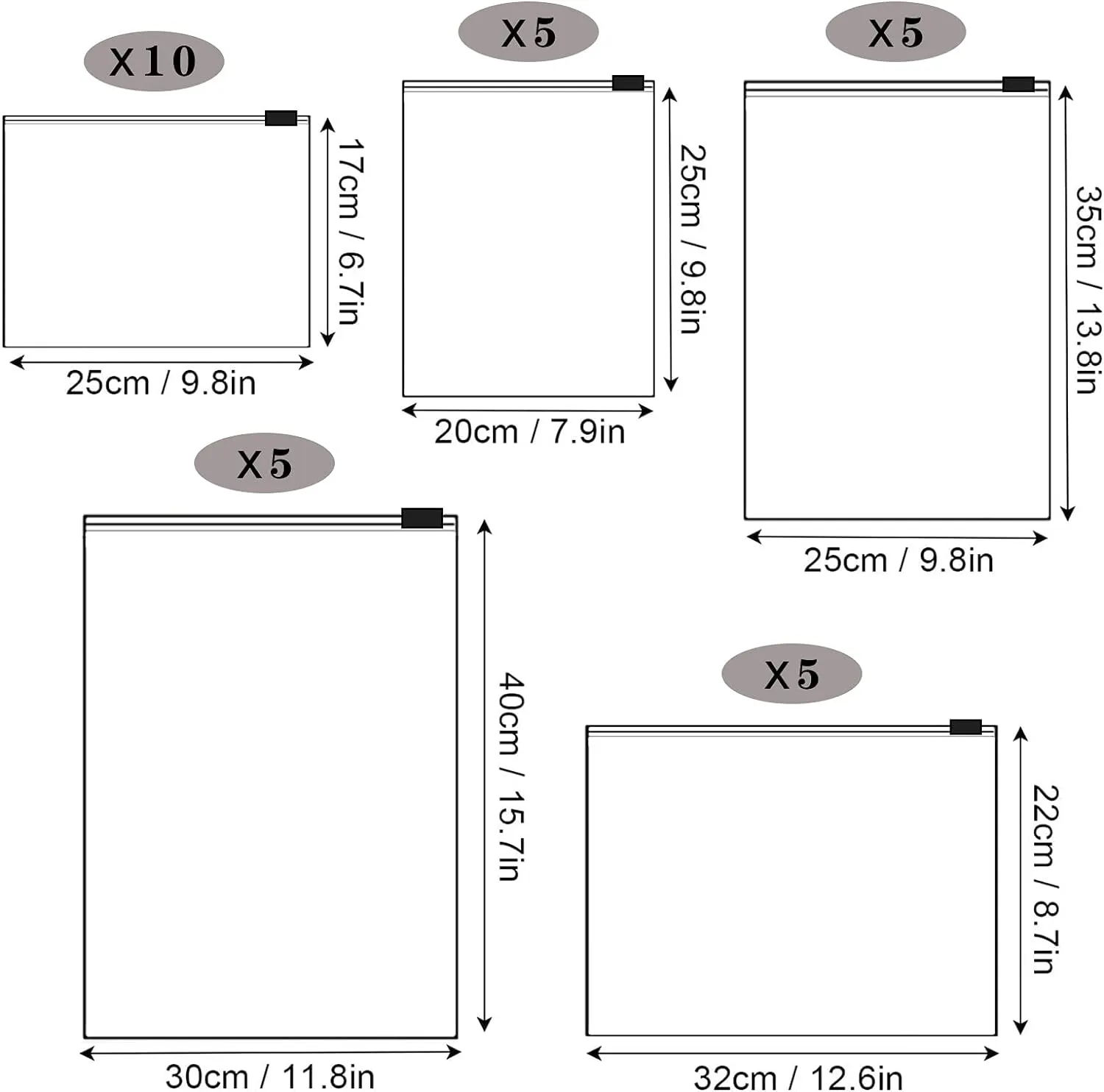 Annhao 30pcs Travel Storage Bags Reusable Plastic Transparent (5 Size)- new but no original packaging