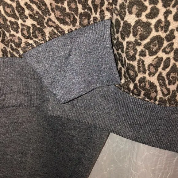 Anthropologie Splendid S Lively Leopard Gray PJ Lounge Crewneck &amp; Jogger Set