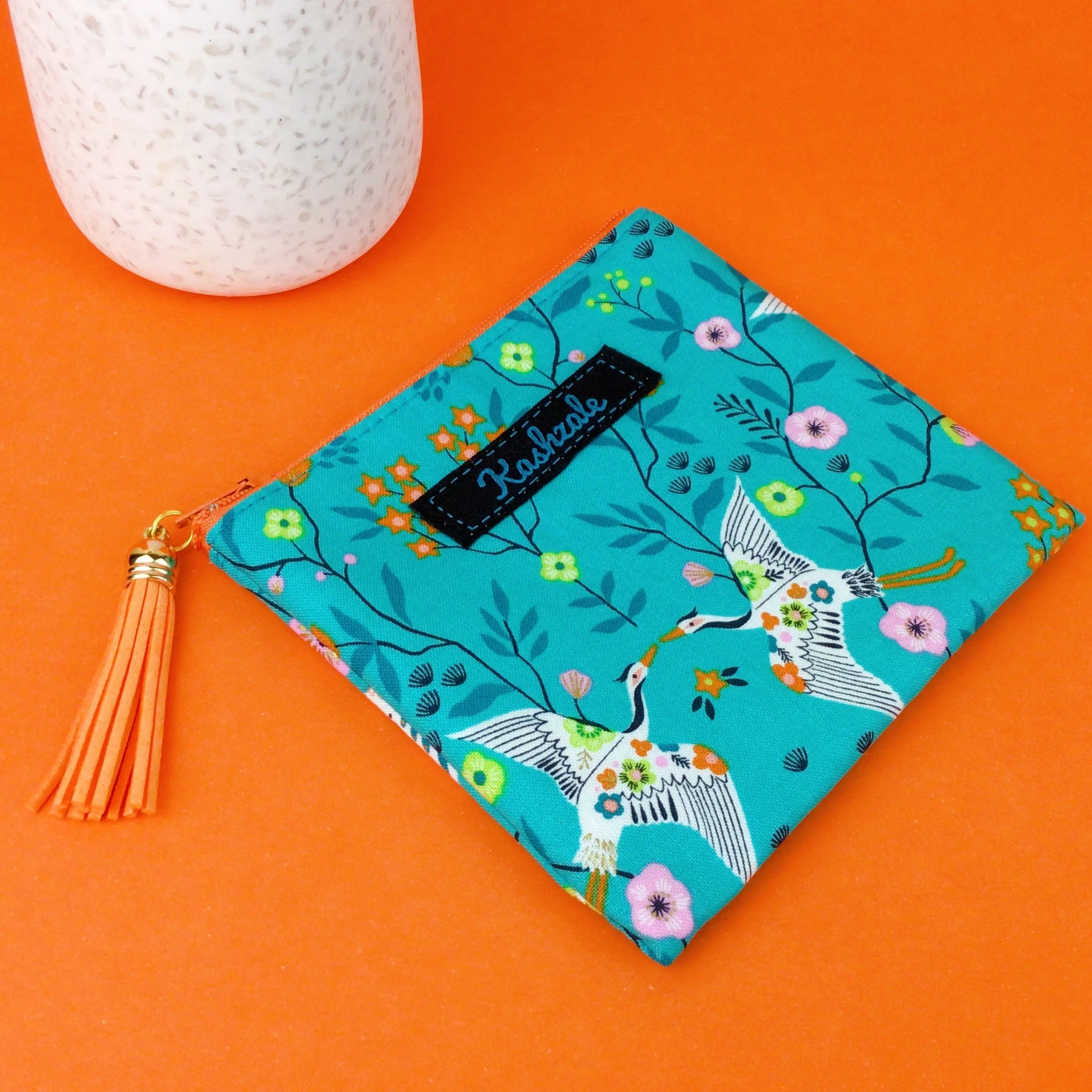 Aqua Cranes Coin Purse. Aqua Coin Purse