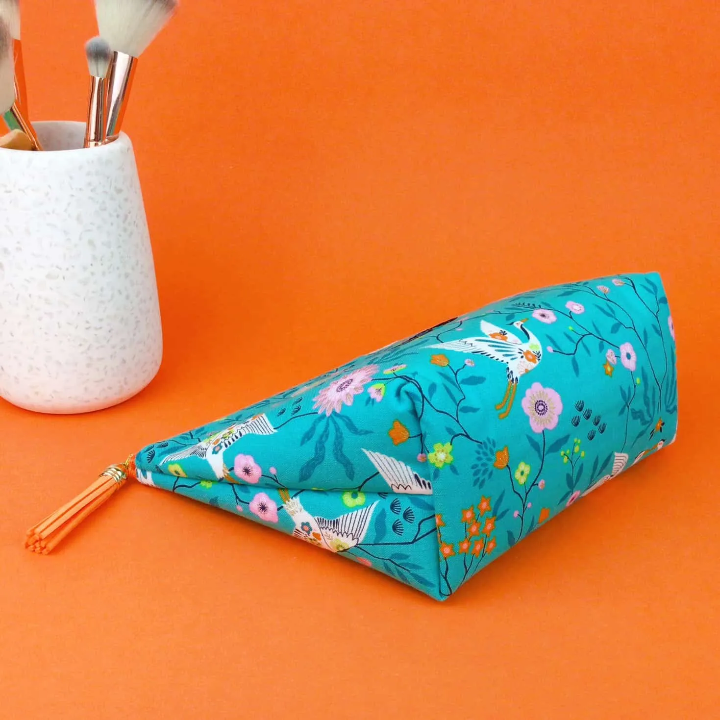 Aqua Cranes Medium Cosmetic Bag. Aqua Cosmetic Bags