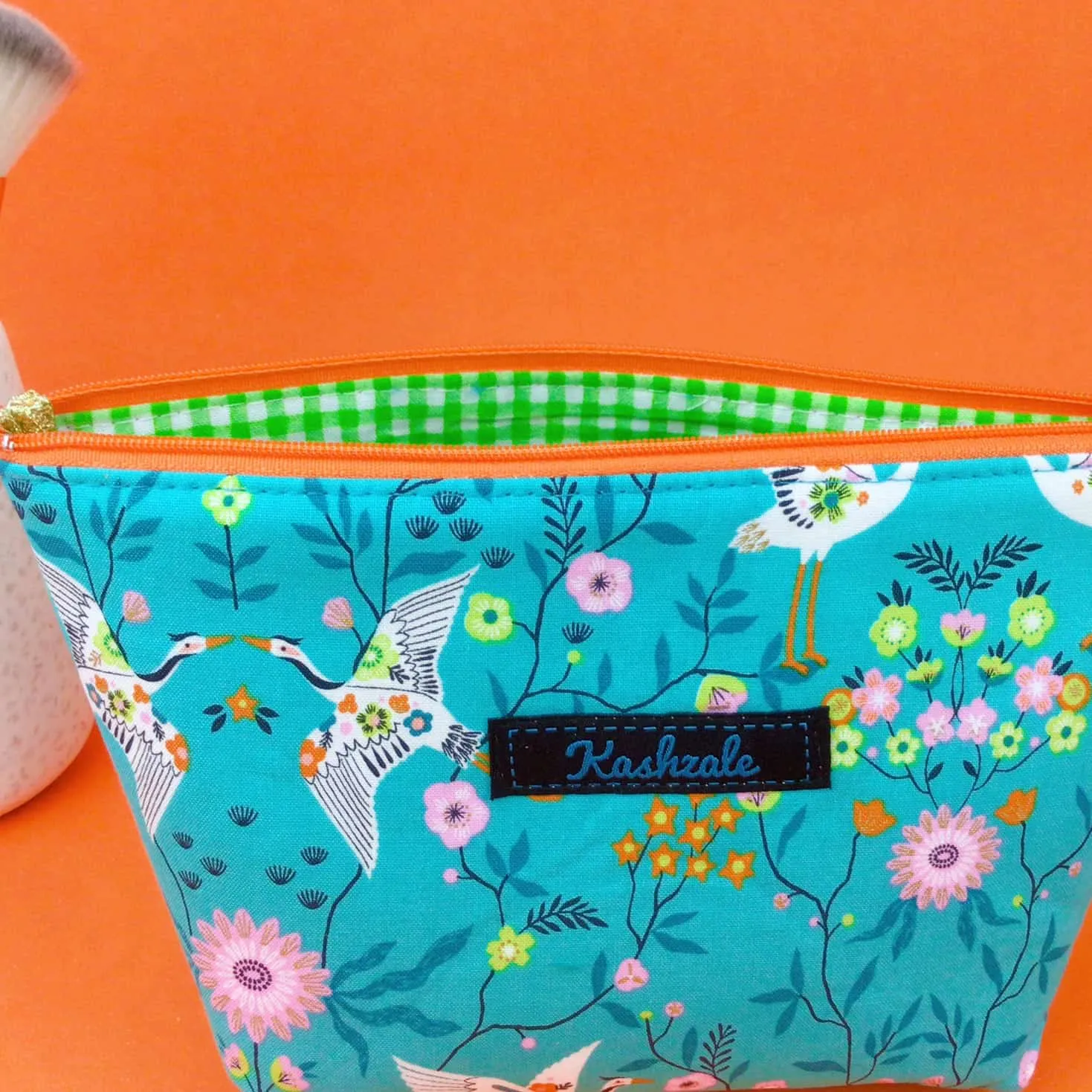 Aqua Cranes Medium Cosmetic Bag. Aqua Cosmetic Bags